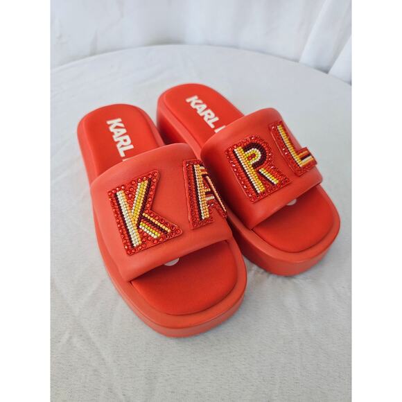 KARL LAGERFELD PARIS Women's Opal Stone Platform Slides Sandals Opal Size 5M - Picture 1 of 7